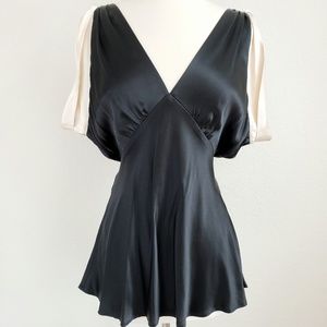 BCBG Maxazaria Glam 100% Silk Black/Cream Top SZ M